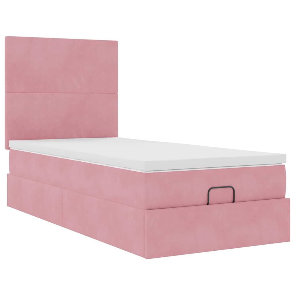 Struttura Letto Pouf con Materassi Rosa 100x200 cm Velluto - homemem39