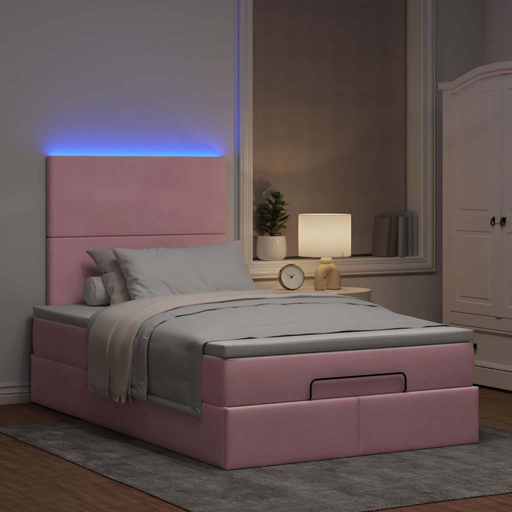 Struttura Letto Pouf con Materassi Rosa 120x190 cm Velluto | homemem39