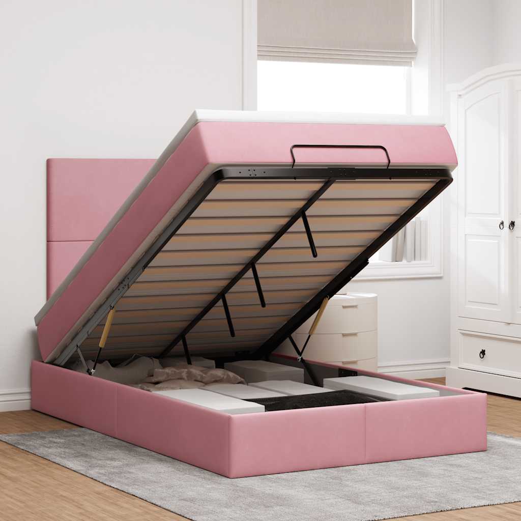 Struttura Letto Pouf con Materassi Rosa 120x190 cm Velluto | homemem39