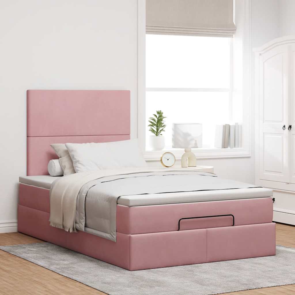 Struttura Letto Pouf con Materasso Rosa 120x200 cm Velluto