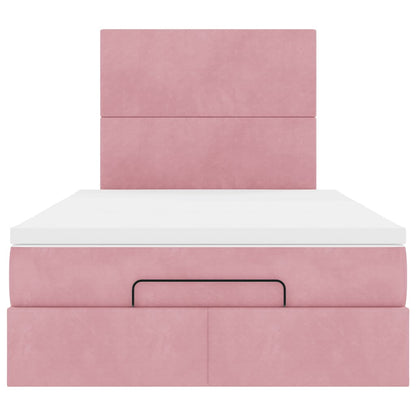 Struttura Letto Pouf con Materasso Rosa 120x200 cm Velluto