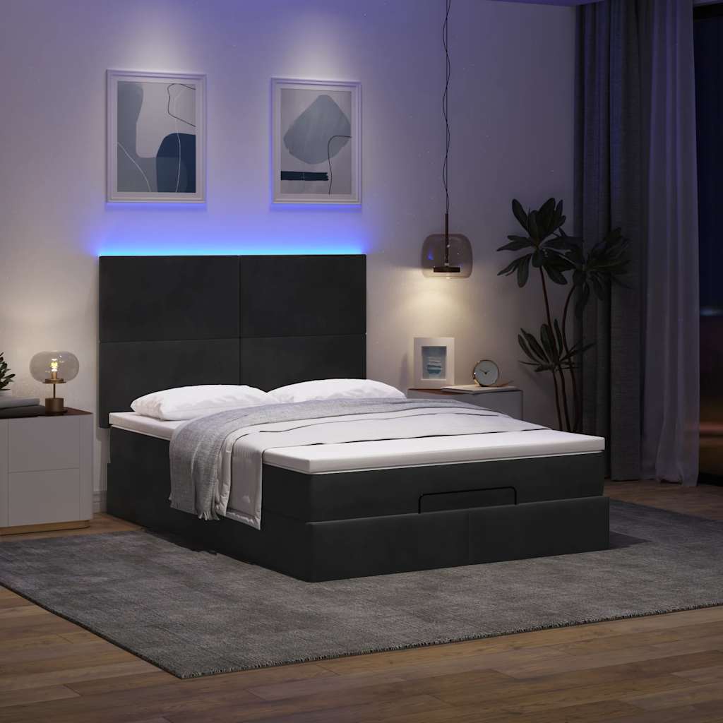 Struttura Letto Pouf con Materassi Nero 140x200 cm in Velluto | homemem39
