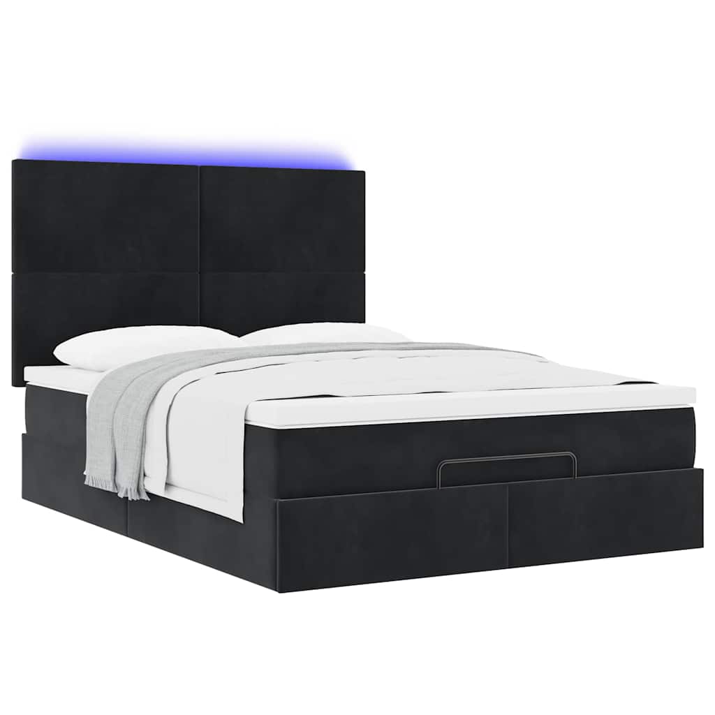 Struttura Letto Pouf con Materassi Nero 140x200 cm in Velluto | homemem39