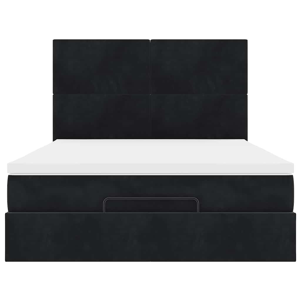 Struttura Letto Pouf con Materassi Nero 140x200 cm in Velluto | homemem39