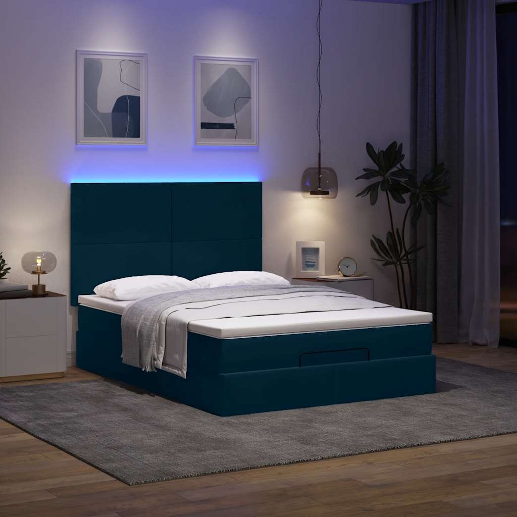 Struttura Letto Pouf con Materassi Blu 140x200cm in Velluto