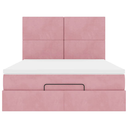 Struttura Letto Pouf con Materassi Rosa 140x200 cm in Velluto