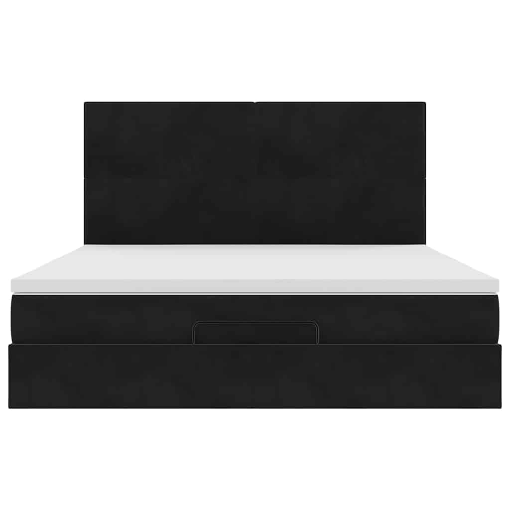 Struttura Letto Pouf con Materassi Nero 160x200 cm in Velluto - homemem39