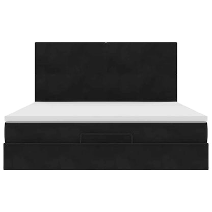 Struttura Letto Pouf con Materassi Nero 160x200 cm in Velluto - homemem39