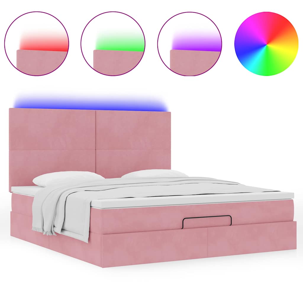 Struttura Letto Pouf con Materassi Rosa 160x200 cm Velluto | homemem39