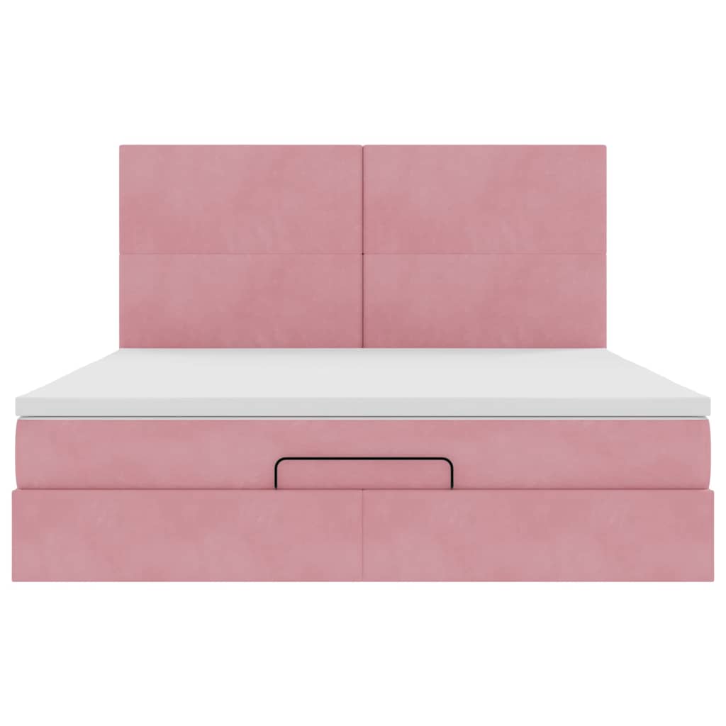 Struttura Letto Pouf con Materassi Rosa 160x200 cm Velluto | homemem39