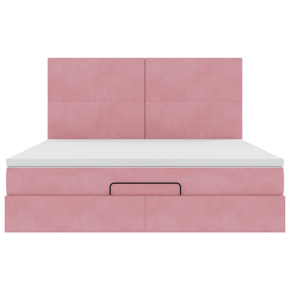 Struttura Letto Pouf con Materassi Rosa 160x200 cm Velluto | homemem39