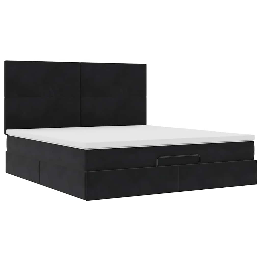 Struttura Letto Pouf con Materassi Nero 180x200 cm in Velluto
