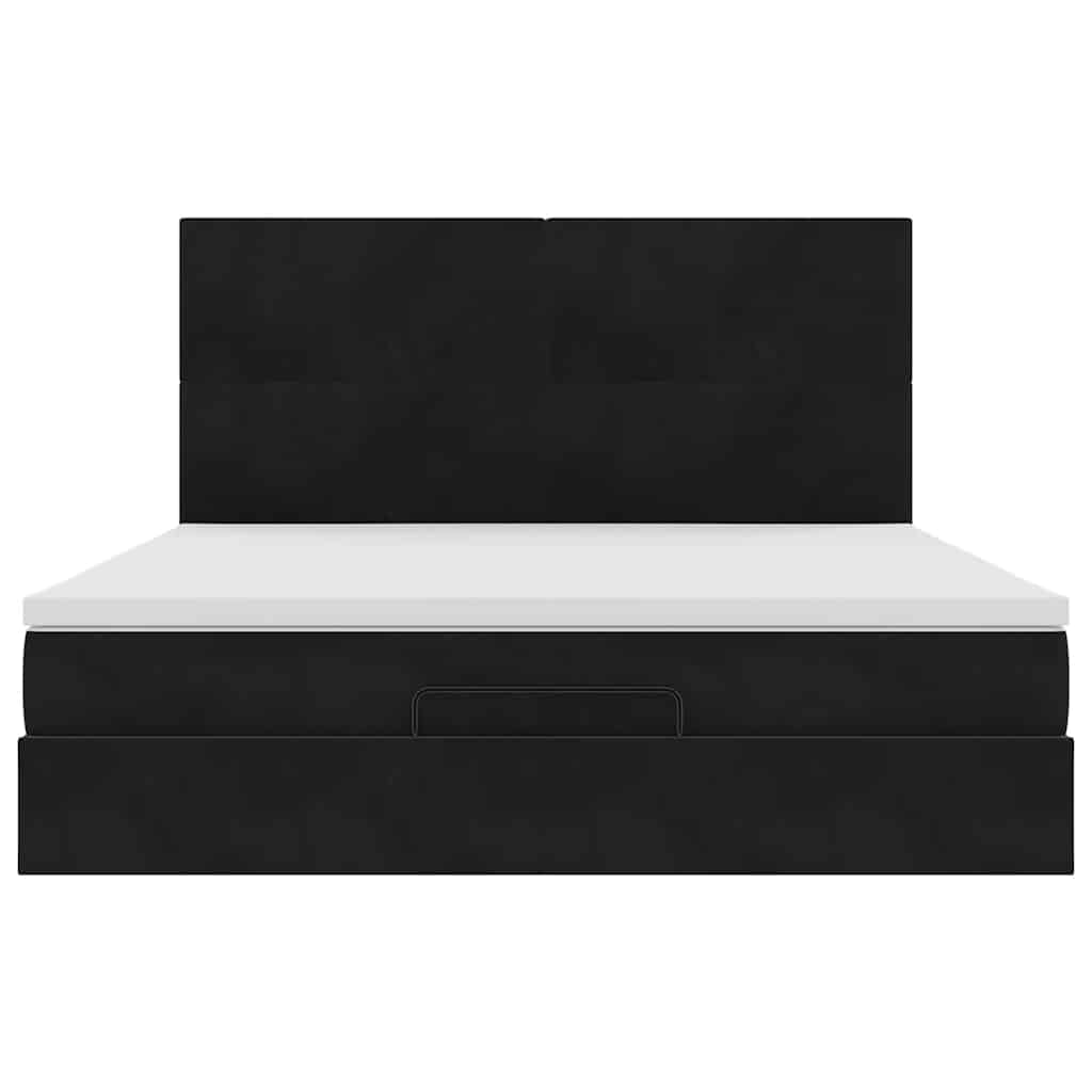 Struttura Letto Pouf con Materassi Nero 180x200 cm in Velluto