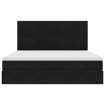 Struttura Letto Pouf con Materassi Nero 180x200 cm in Velluto