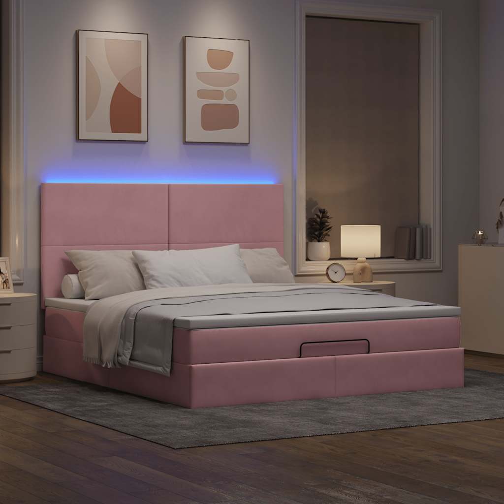Struttura Letto Pouf con Materassi Rosa 180x200 cm Velluto | homemem39