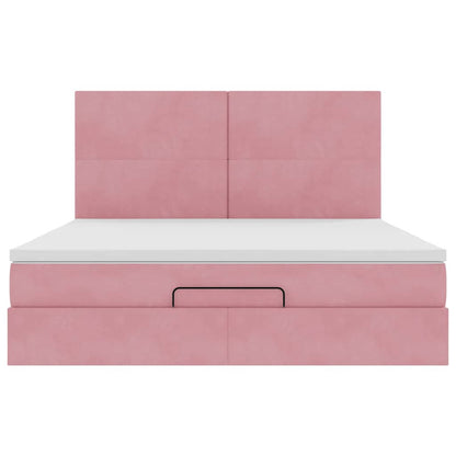 Struttura Letto Pouf con Materassi Rosa 180x200 cm Velluto | homemem39