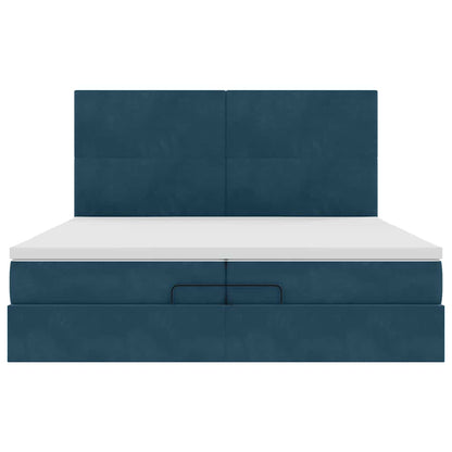 Pouf Letto con Materassi e LED Blu Scuro 200x200cm Velluto | homemem39