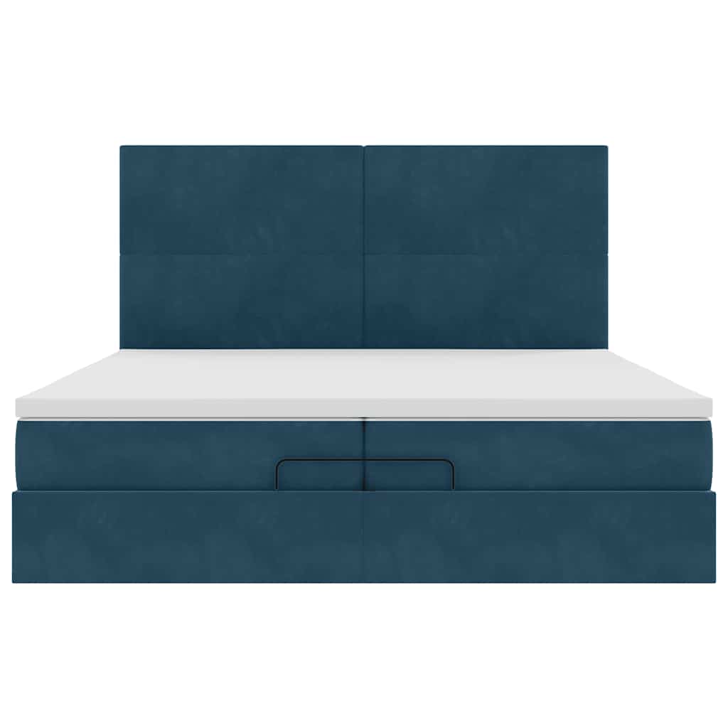 Pouf Letto con Materassi e LED Blu Scuro 200x200cm Velluto