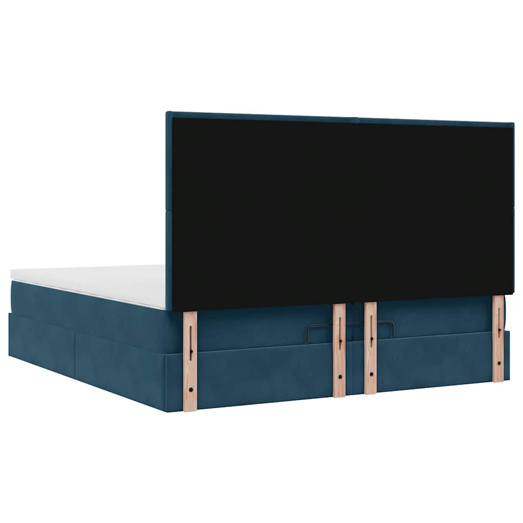 Pouf Letto con Materassi e LED Blu Scuro 200x200cm Velluto