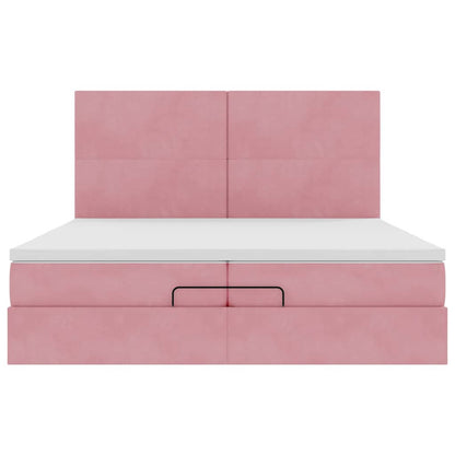 Struttura Letto Pouf con Materassi Rosa 200x200 cm Velluto