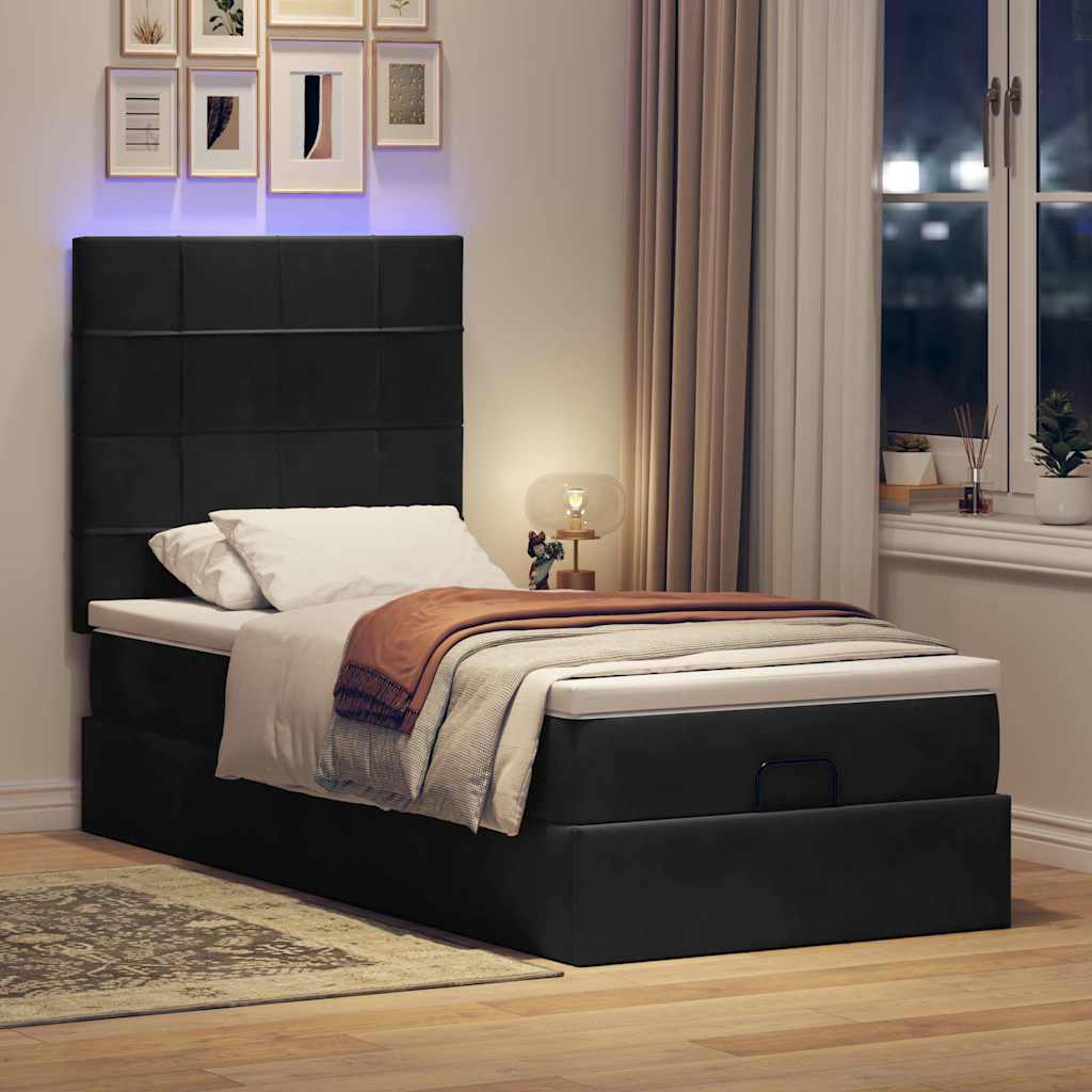 Struttura Letto Pouf con Materassi Nero 80x200 cm in Velluto | homemem39