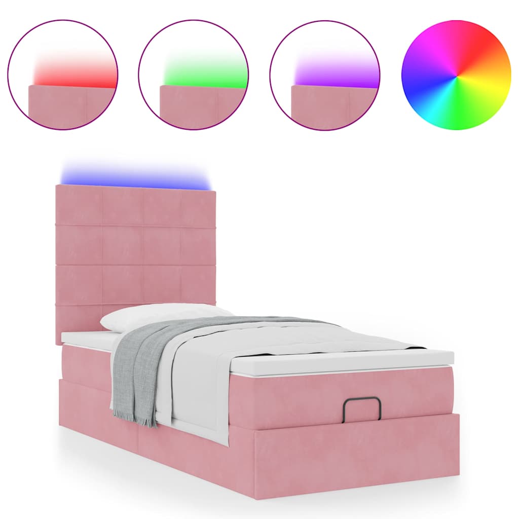 Struttura Letto Pouf con Materassi Rosa 90x200 cm in Velluto | homemem39