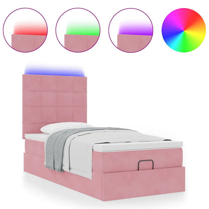 Struttura Letto Pouf con Materassi Rosa 90x200 cm in Velluto | homemem39
