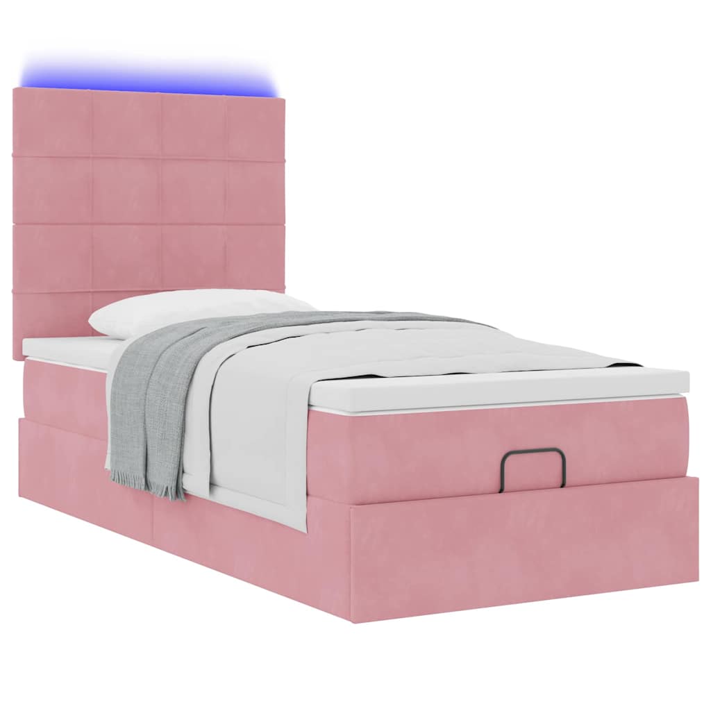 Struttura Letto Pouf con Materassi Rosa 90x200 cm in Velluto | homemem39
