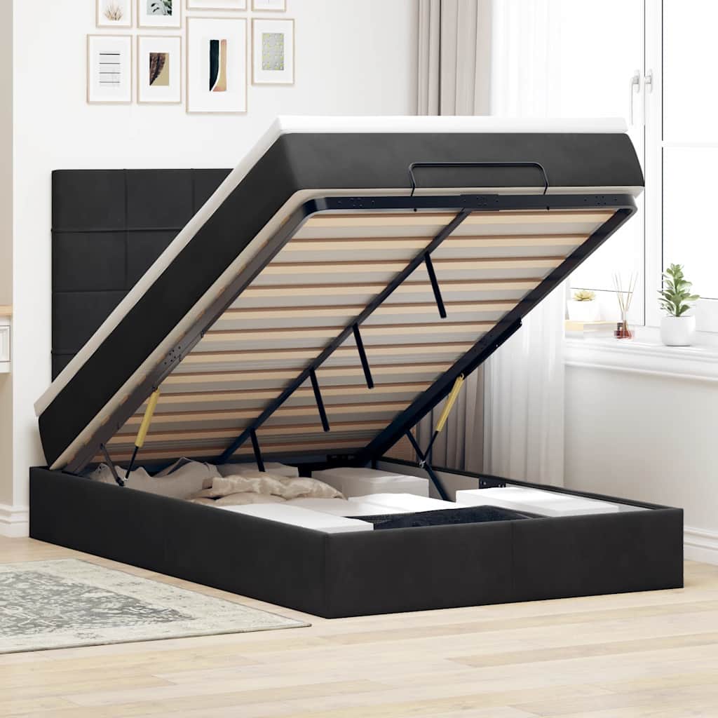 Struttura Letto Pouf con Materassi Nero 120x190 cm Velluto | homemem39