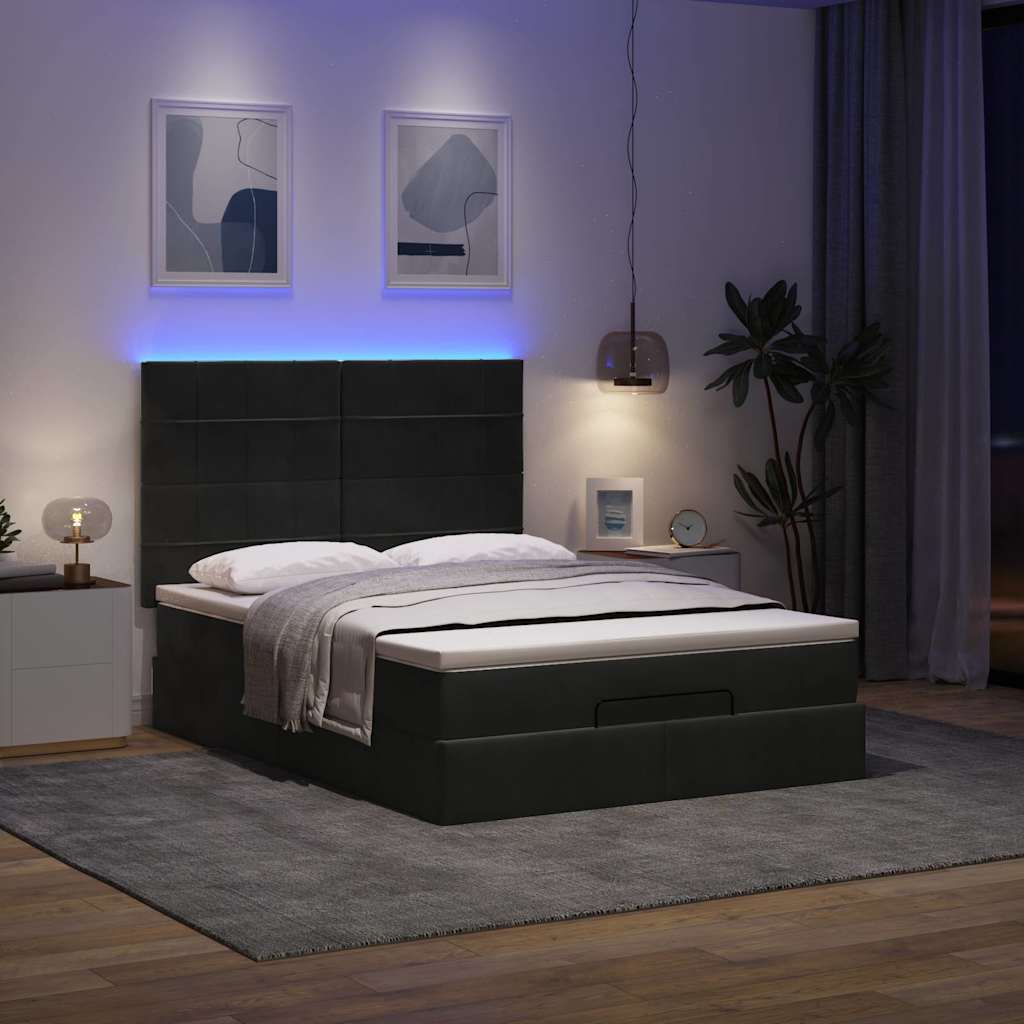 Struttura Letto Pouf con Materassi Nero 140x200 cm in Velluto