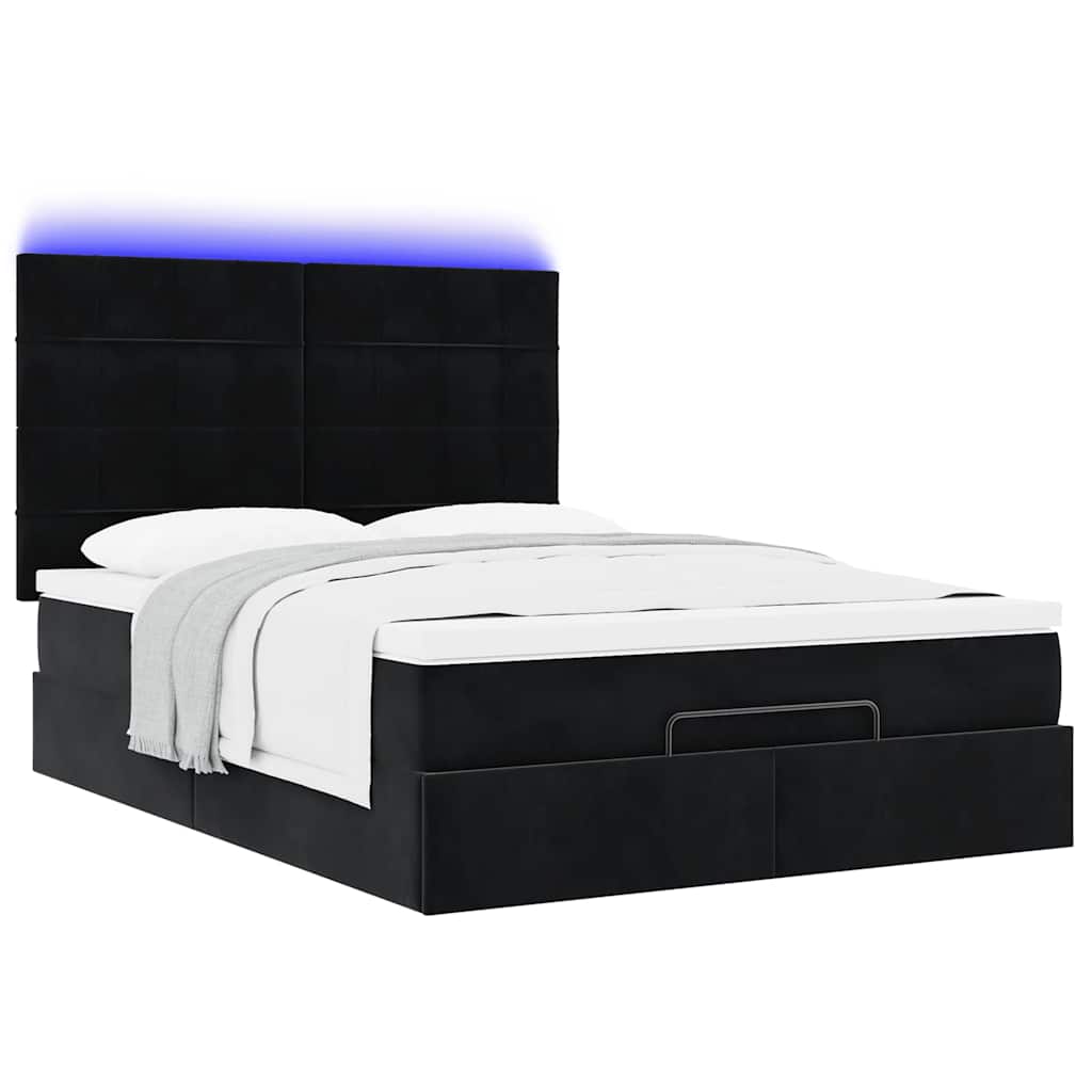 Struttura Letto Pouf con Materassi Nero 140x200 cm in Velluto | homemem39