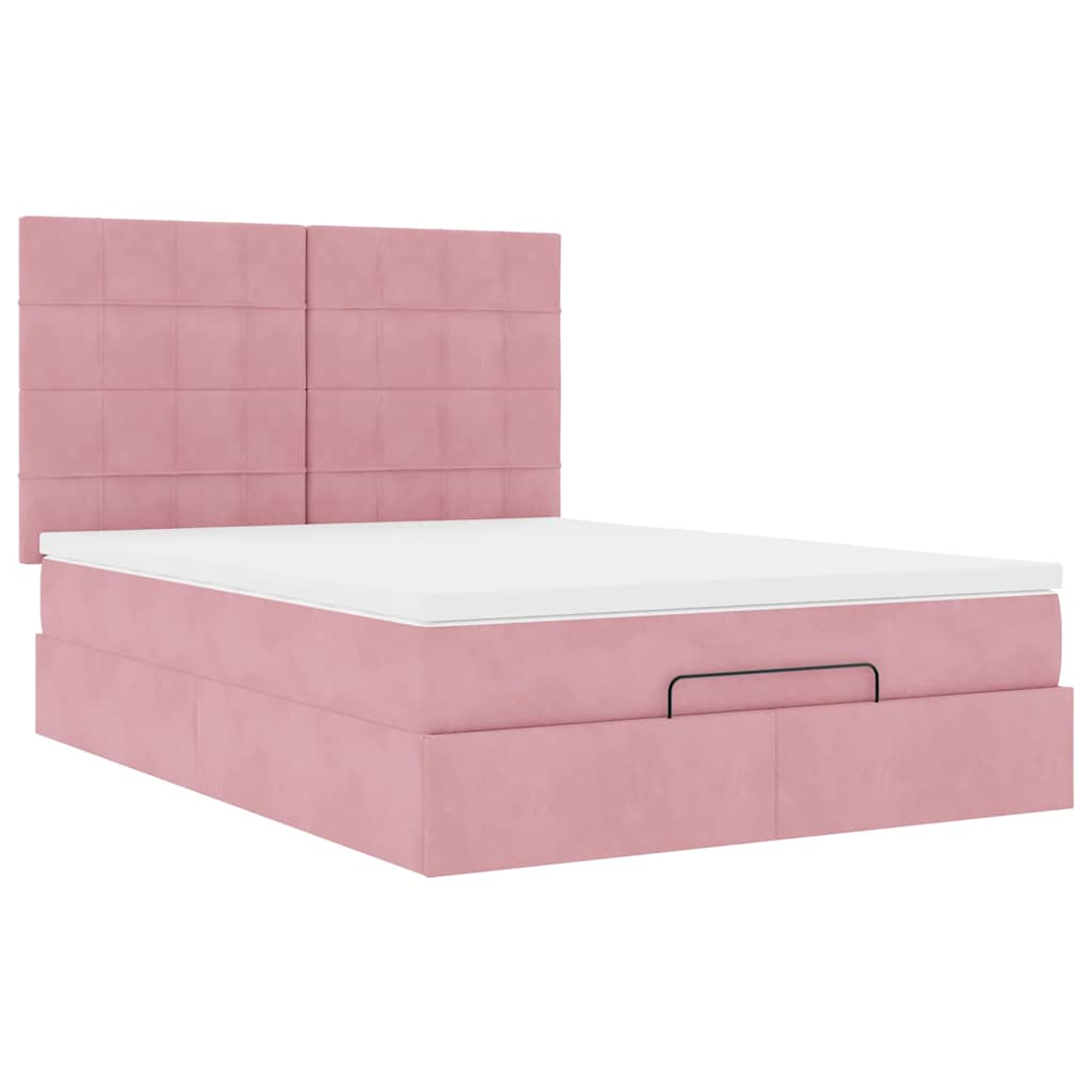 Struttura Letto Pouf con Materassi Rosa 140x200 cm in Velluto - homemem39