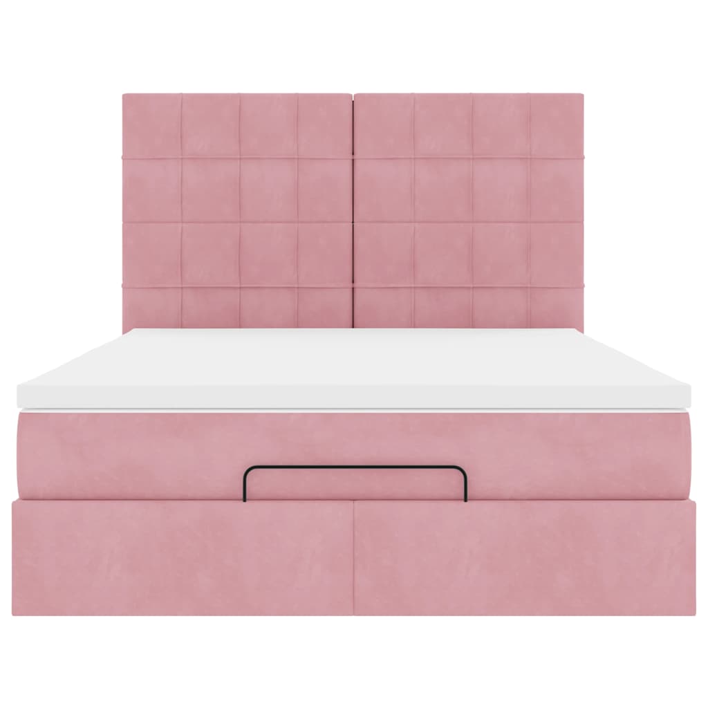 Struttura Letto Pouf con Materassi Rosa 140x200 cm in Velluto - homemem39