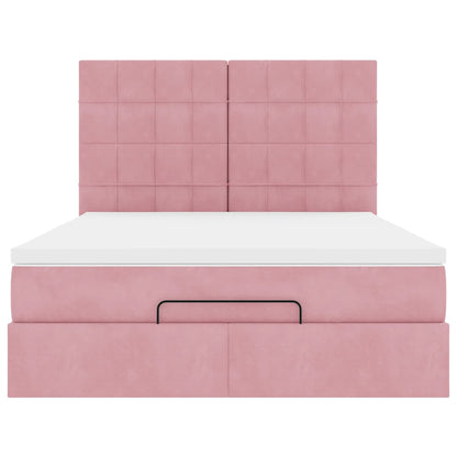 Struttura Letto Pouf con Materassi Rosa 140x200 cm in Velluto - homemem39
