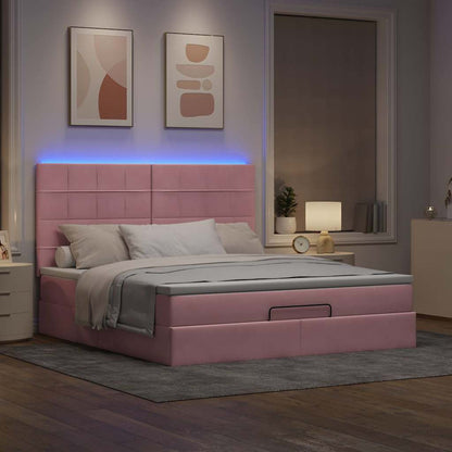 Struttura Letto Pouf con Materassi Rosa 160x200 cm Velluto | homemem39