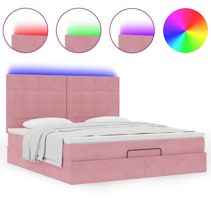 Struttura Letto Pouf con Materassi Rosa 160x200 cm Velluto | homemem39