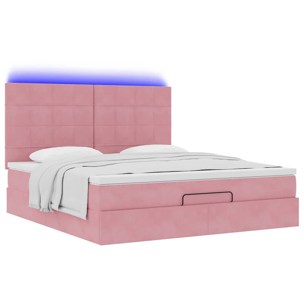 Struttura Letto Pouf con Materassi Rosa 160x200 cm Velluto | homemem39