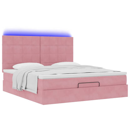 Struttura Letto Pouf con Materassi Rosa 160x200 cm Velluto | homemem39