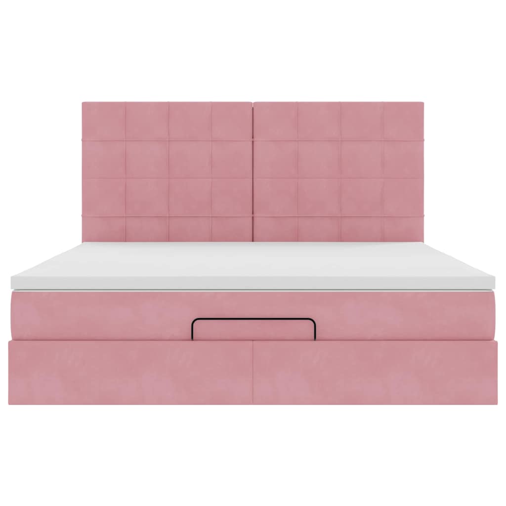 Struttura Letto Pouf con Materassi Rosa 160x200 cm Velluto | homemem39