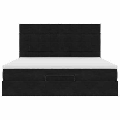 Struttura Letto Pouf con Materassi Nero 180x200 cm in Velluto