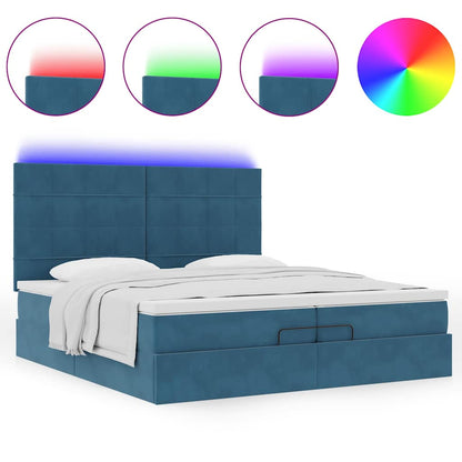 Pouf Letto con Materassi e LED Blu Scuro 200x200cm Velluto