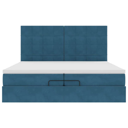 Pouf Letto con Materassi e LED Blu Scuro 200x200cm Velluto