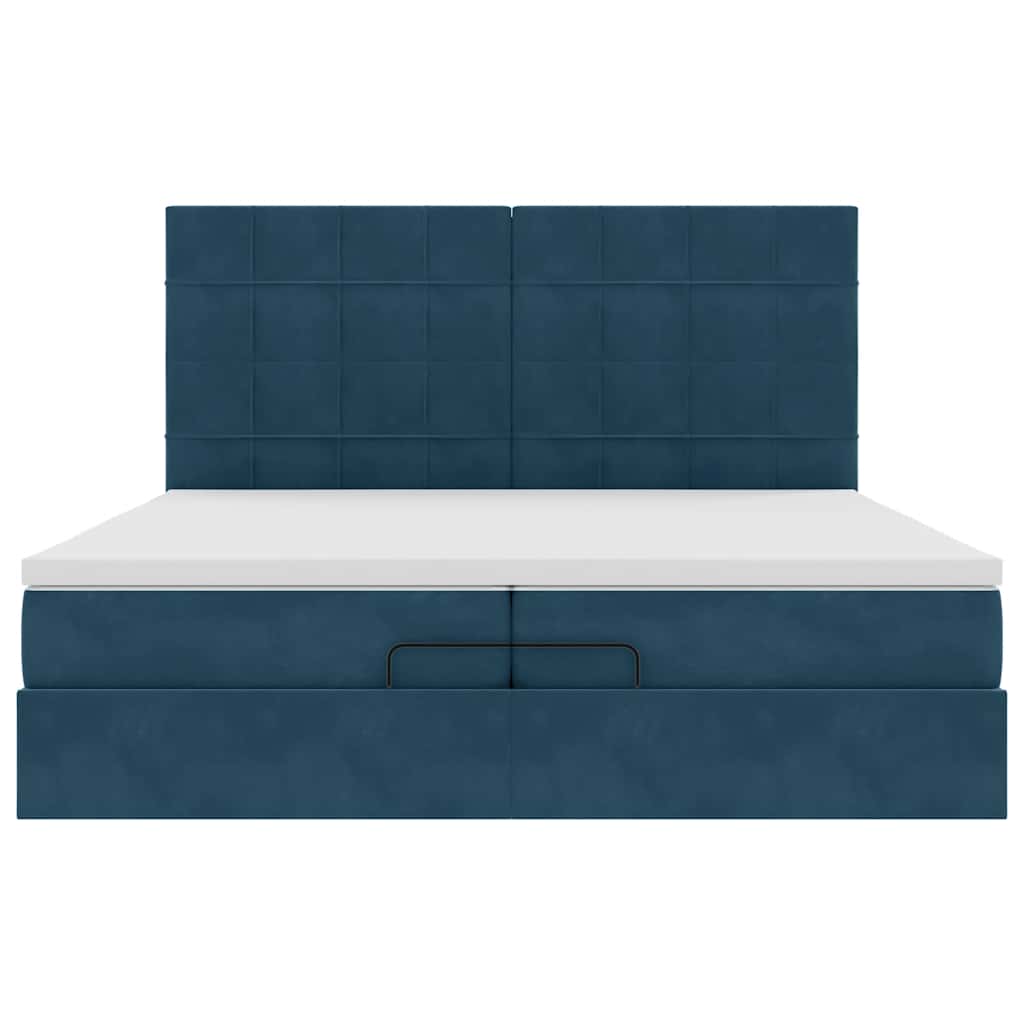 Pouf Letto con Materassi e LED Blu Scuro 200x200cm Velluto