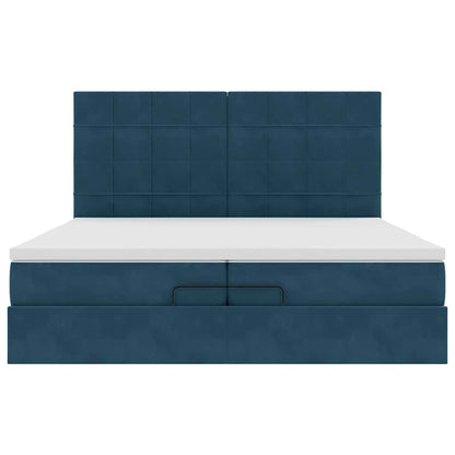 Pouf Letto con Materassi e LED Blu Scuro 200x200cm Velluto