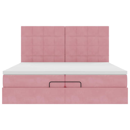Struttura Letto Pouf con Materassi Rosa 200x200 cm Velluto
