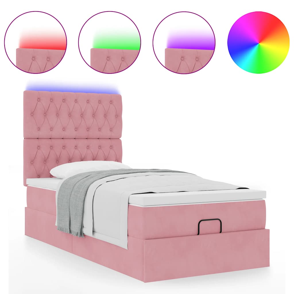 Struttura Letto Pouf con Materassi Rosa 80x200 cm Velluto | homemem39