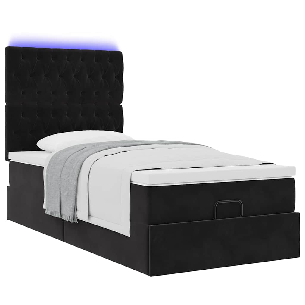 Struttura Letto Pouf con Materassi Nero 90x190 cm in Velluto | homemem39