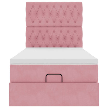 Struttura Letto Pouf con Materassi Rosa 90x200 cm in Velluto | homemem39
