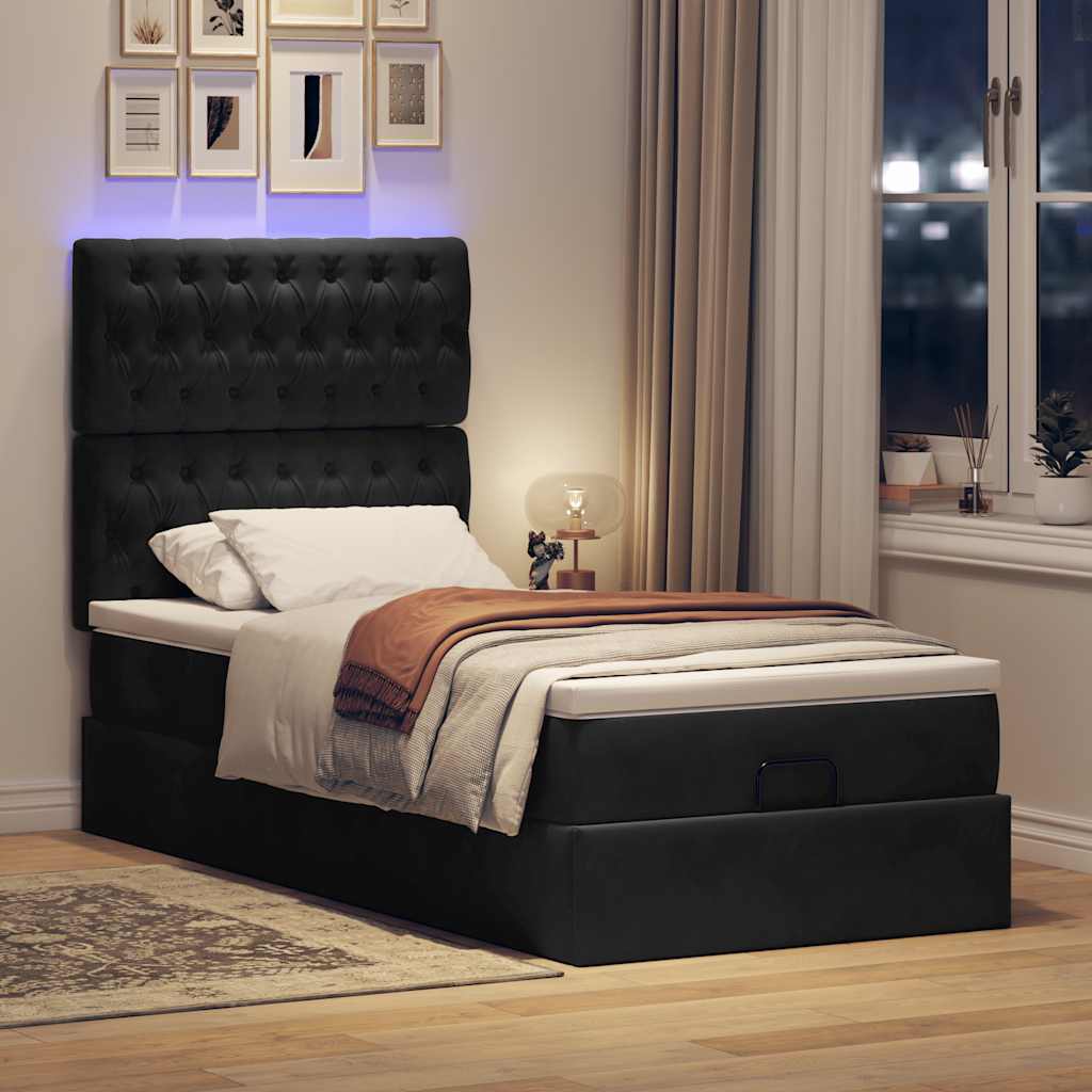 Struttura Letto Pouf con Materassi Nero 100x200 cm Velluto - homemem39