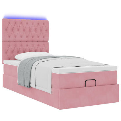 Struttura Letto Pouf con Materassi Rosa 100x200 cm Velluto - homemem39